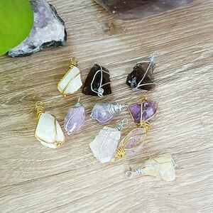 10 Piece Raw Gemstone Wire Wrapped Charms Pendants Jewelry Making Supplies
